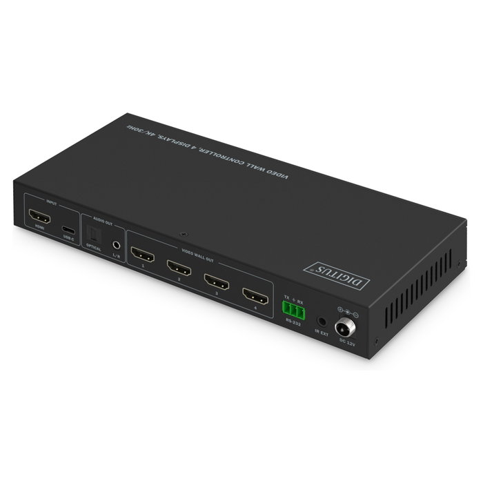 Digitus Controlador de Videowall HDMI para 4 Pantallas, 4K/30Hz, Resolucion 3840 x 2160 Pixeles, Version HDMI 2.0, Conector RS-232, USB Digitus Controlador de Videowall HDMI para 4 Pantallas, 4K/30Hz, Resolucion 3840 x 2160 Pixeles, Version HDMI 2.0, Conector RS-232, USB