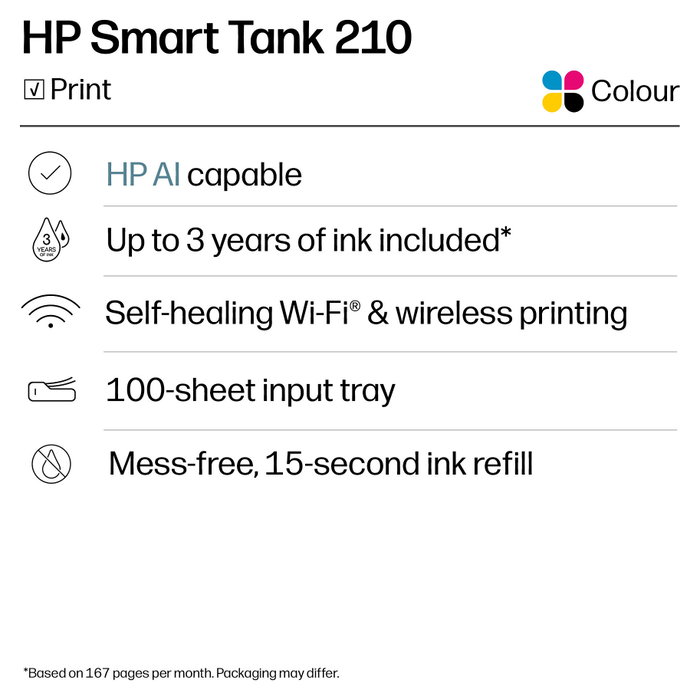 HP Smart Tank 210 Impresora Inalámbrica Color Blanco y Gris