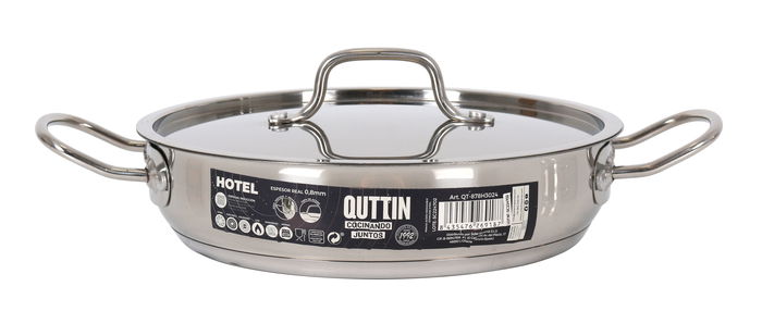 Quttin Cacerola Baja con Tapa Acero Inoxidable 24 cm 0.8 mm 2.2 L (4 Unidades)