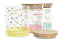 DKD Home Decor Bote Shabby Vichy Sweet Borosilicato Bambú 700ml Verde, Rojo, Amarillo Apto Microondas Lavavajillas 12 Unidades