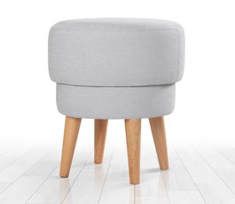 Atelier Del Sofa Puf Gris Claro, Tejido 100% Lino, Esponja Ortopédica 35 DNS, Patas Madera Haya, Altura 51 cm, Diámetro 47 cm