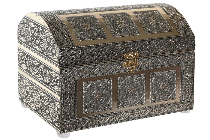 DKD Home Decor Joyero de Aluminio y Yute 25x15,5x18 Champán