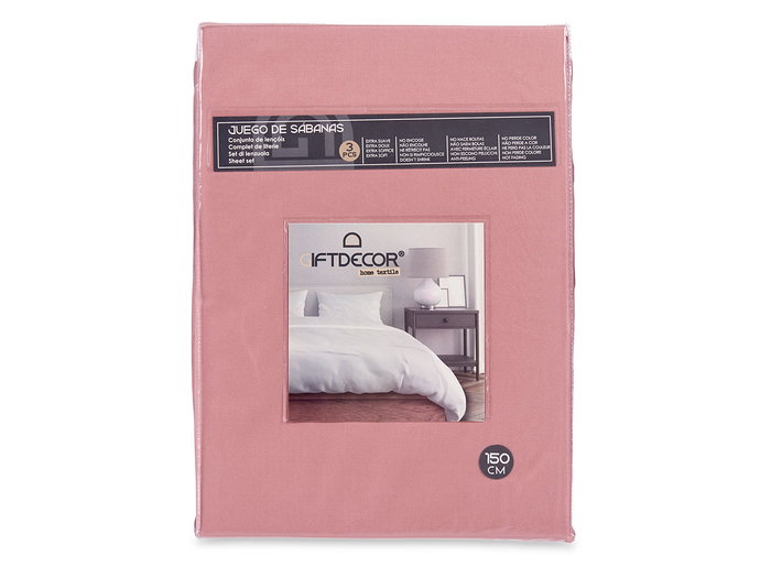 Giftdecor Set 3 Sabanas 150 cm Rosa Encimera 220x245 cm Almohada 45x170 cm Bajera 150x200 cm (Set de 12)