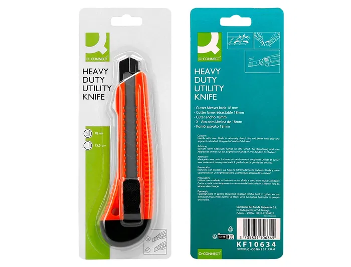Q-connect XD-38 Cuter de plástico ancho retráctil, cuchilla 18 mm, 1 unidad