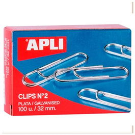 Apli Clips Plateados Nº 2 - 32 mm Caja De 100 - 10 Cajas