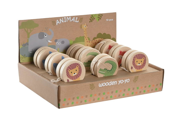 DKD Home Decor Yoyo Kids Juguete de Madera Hecho a Mano, 3 x 5.5 x 5.5 cm (12 Unidades)