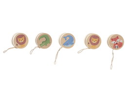 DKD Home Decor Yoyós de Madera con Cuerda Motivos Animales Surtido de 4