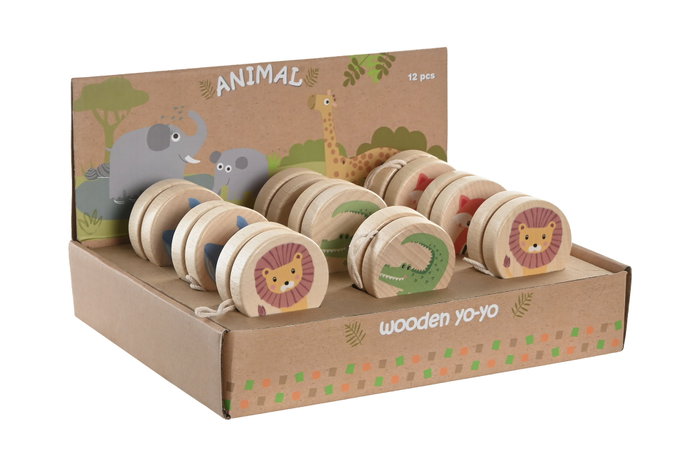 DKD Home Decor Yoyós de Madera con Cuerda Motivos Animales Surtido de 4