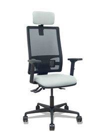 Silla de oficina Bormate con mecanismo Asincro tapizada con Tela color Gris claro y malla color Negro. Equipada con lumbar 1D, Brazos 2D, Cabecero 2D y Ruedas 65mm nailon