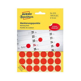AVERY Zweckform Etiquetas de Identificación Rojas Ø 18,0 mm (1.056 unidades)