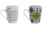 DKD Home Decor Mug Infusiones Mediterraneo Blanco Azul Porcelana/Inox 2 Unidades 6 x 10.5 x 8.3 cm