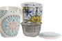 DKD Home Decor Mug Infusiones Mediterraneo Blanco Azul Porcelana/Inox 2 Unidades 6 x 10.5 x 8.3 cm