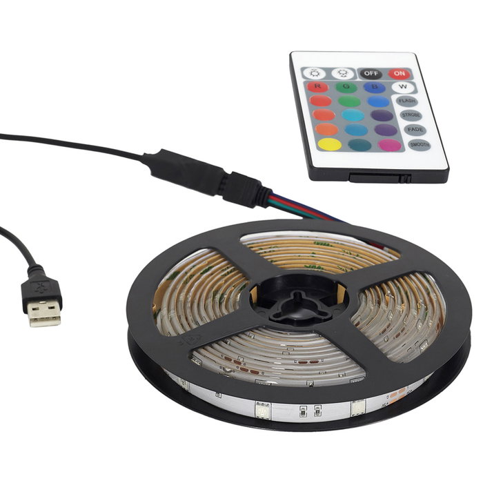 Home Deco Factory Tira LED 1 Metro con Mando, 15 Colores, Adhesiva y Recortable para Decoración