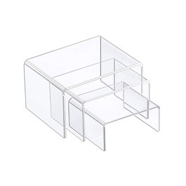Compossar Pack 3 Expositores Elevados Metacrilato 3mm Pequeño 8,5x8x3,5cm Mediano 10,5x8x5,5cm Grande 12,5x8x7,5cm