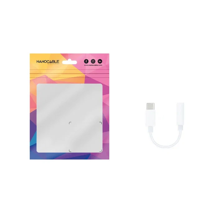 Nanocable 10.24.1205-W Adaptador USB-C a Jack 3.5 Hembra, Cable de Audio de 0.11m (11 cm) para Auriculares, Blanco