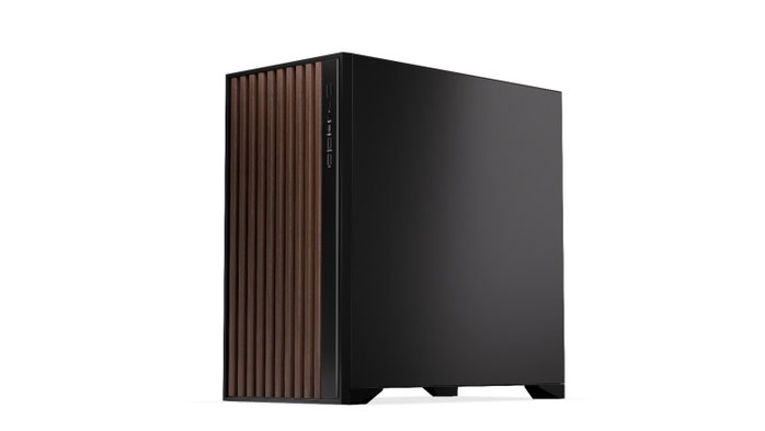 KRUX Palum Caja de Ordenador con Panel Lateral Sin Herramientas y Frontales con Listones de Madera Oscura