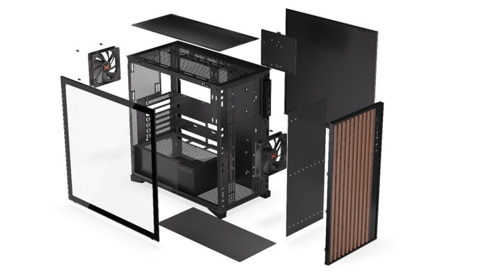 KRUX Palum Caja de Ordenador con Panel Lateral Sin Herramientas y Frontales con Listones de Madera Oscura