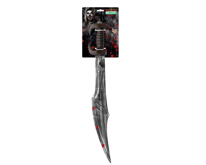 Espada de Plástico Gris 69cm con Manija Morada para Disfraz de Zombie y Halloween