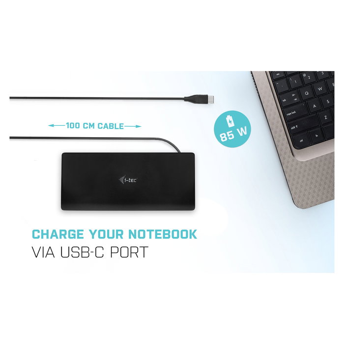 I-TEC Docking Station USB-C Quattro Display, 85W PD, 4 Puertos HDMI/DP, Ethernet 1Gb, 7x USB, Negro