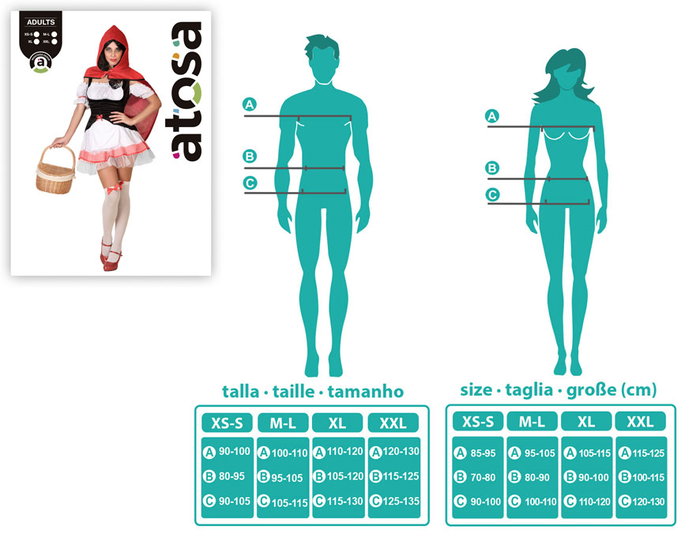 Disfraz Original Caperucita y el Lobo para Mujer Adulto - Vestido, Caperuza, Delantal y Corsé - Multicolor - Talla XL