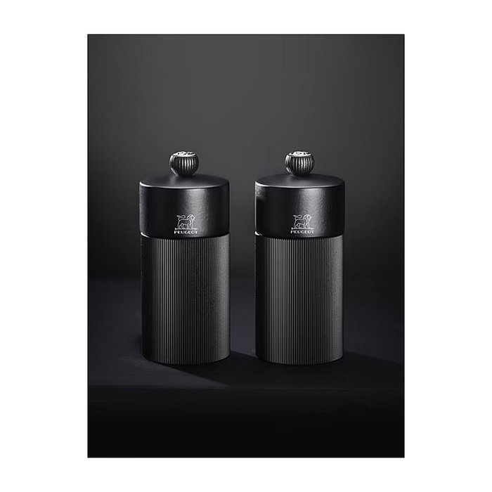 PEUGEOT Line Night Chic Salero y Pimentero Negro de Madera y Metal, Acero Inoxidable, Molienda Ajustable, 12 cm (120 mm) - Juego de 2 - 43285