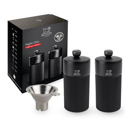 PEUGEOT Line Night Chic Salero y Pimentero Negro de Madera y Metal, Acero Inoxidable, Molienda Ajustable, 12 cm (120 mm) - Juego de 2 - 43285