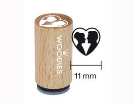 Woodies Sello mini de madera y caucho novios dentro de un corazón 15x25mm
