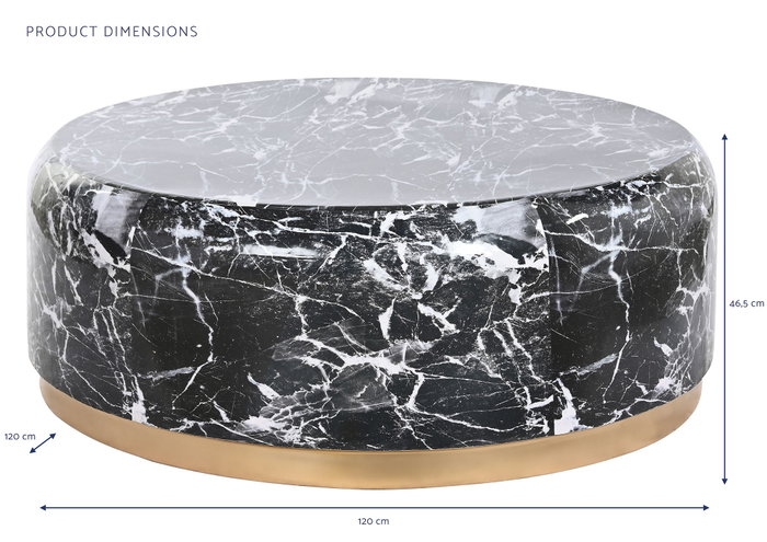 DKD Home Decor Mesa de Centro de Hierro Símil Mármol Negro y Dorado
