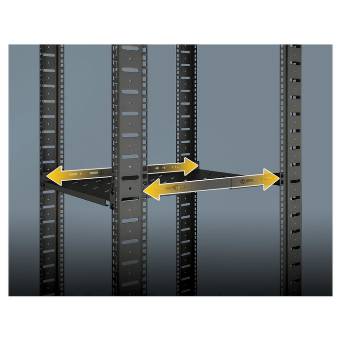 Intellinet Cajón metálico para rack 19" (1U), estante fijo regulable, profundidad 750 mm (ajustable a 950 mm), carga máxima 20 kg, color negro Intellinet Cajón metálico para rack 19" (1U), estante fijo regulable, profundidad 750 mm (ajustable a 950 mm), carga máxima 20 kg, color negro