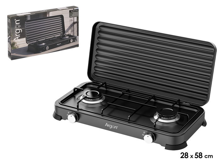 ARGON Hornillo Doble de Gas Negro 59,5x28cm ARGON Hornillo Doble de Gas Negro 59,5x28cm