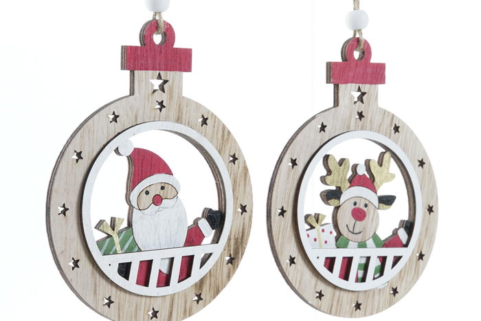 DKD Home Decor Decoración Colgante MDF Reno y Papá Noel Surtido de 2