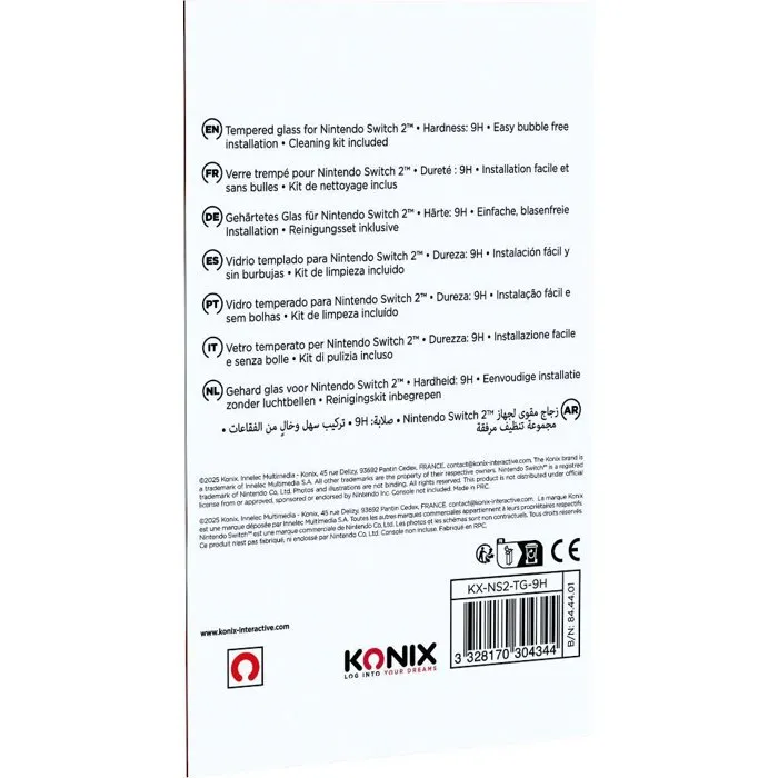 Konix Protector de Pantalla de Vidrio Templado para Nintendo Switch 2, Anti-burbujas, Anti-arañazos, Dureza 9H, 100% Transparente