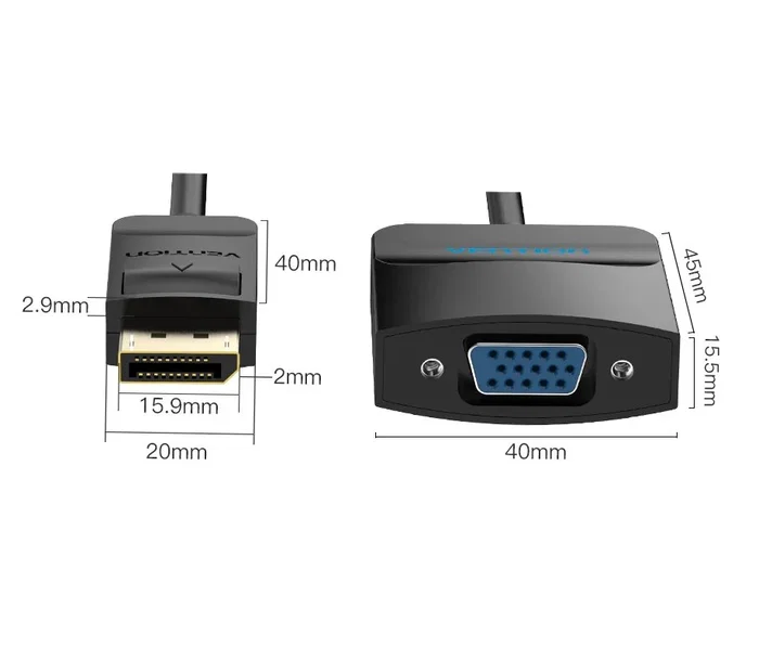 Vention HBFBB Conversor DisplayPort Macho a VGA Hembra, 15cm, Negro