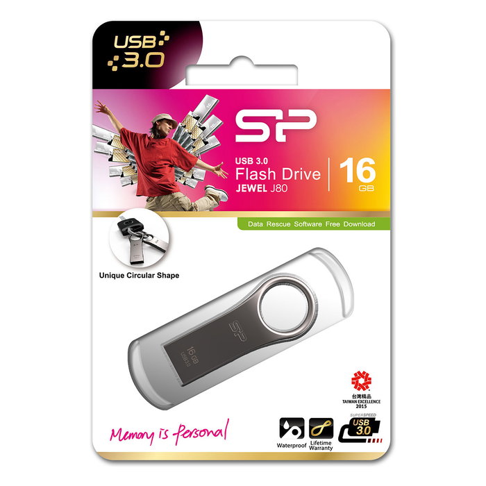 Silicon Power J80 USB 3.0 Stick 16GB Plata/Zinc Aluminio Resistente al Agua y Polvo con Cifrado AES 256-bit