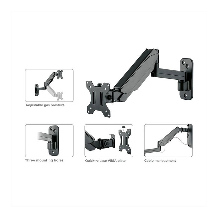 VALUE 17.99.1191 Soporte de Monitor Brazo para Pared, Negro, 5 Articulaciones, para Pantallas 17-32 Pulgadas, Soporte hasta 8 kg, VESA 75x75/100x100 mm