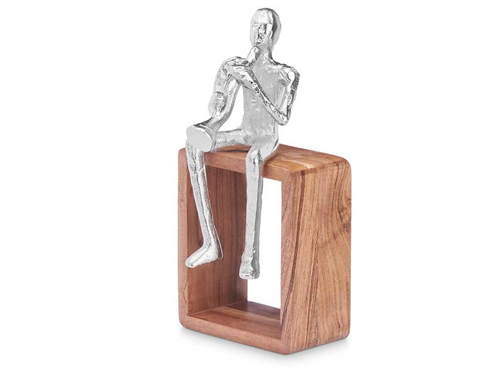 Giftdecor Figura Metal Saxofon Plata con Soporte Madera 13x27x13cm (Set de 6)