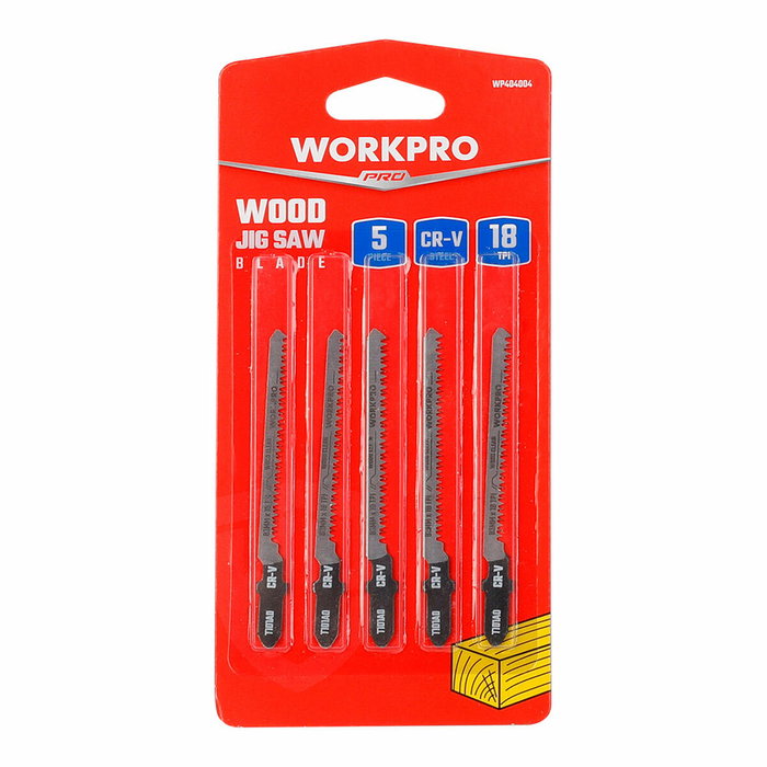 Workpro Juego de 5 hojas de sierra de calar 83 mm x 18 TPI para madera Workpro Juego de 5 hojas de sierra de calar 83 mm x 18 TPI para madera