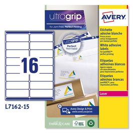 Avery Etiquetas Adhesivas Para Envíos 99,1x33,9 mm Inkjet-Láser 16 X 15H 100% Reciclado Blanco Ecológicas