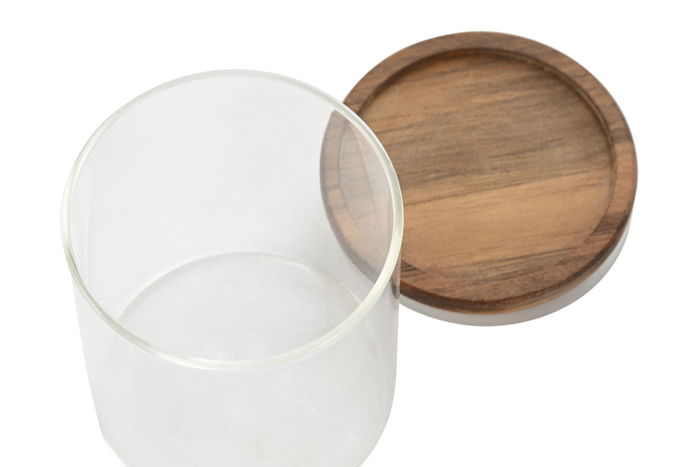 DKD Home Decor Especiero Set de 9 Piezas Natural Cristal y Acacia 25.6 x 16 x 24 cm