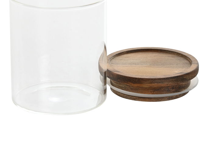 DKD Home Decor Especiero Set de 9 Piezas Natural Cristal y Acacia 25.6 x 16 x 24 cm