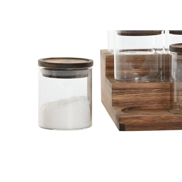 DKD Home Decor Set de 9 Especieros de Cristal con Estante de Acacia DKD Home Decor Set de 9 Especieros de Cristal con Estante de Acacia