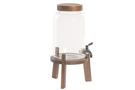 DKD Home Decor Dispensador de Bebidas de Cristal y Acacia 3.8L