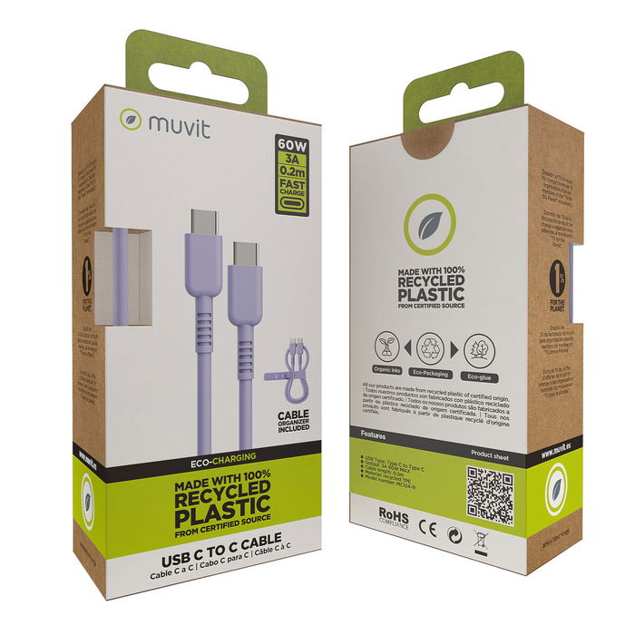 muvit for change cable Tipo C a Tipo C 3A/60W 0.2m lavanda