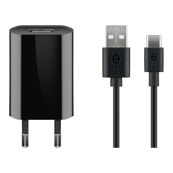 GOOBAY Cargador de red con cable USB-A a USB-C de 5W, Negro