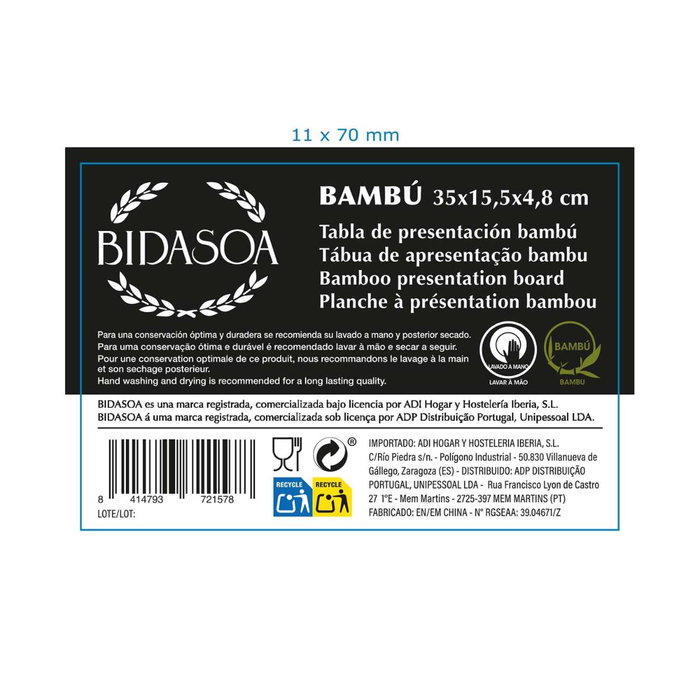 Tabla de Servir Bambú Bambu Bidasoa 35x15,5x4,8 cm (10 Unidades)