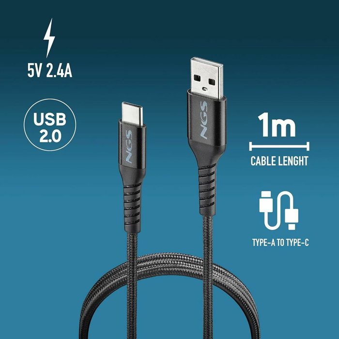 NGS Cable USB-A a USB-C KNOT-AC 1 m Negro
