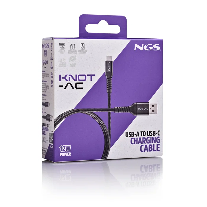 NGS KNOT-AC Cable de Carga Rápida USB-A a USB-C, 1 m, Negro NGS KNOT-AC Cable de Carga Rápida USB-A a USB-C, 1 m, Negro
