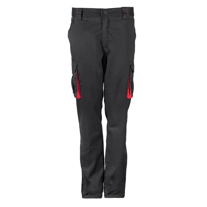 Velilla 103024S Pantalón Bicolor Stretch Negro-Rojo Multibolsillos Slim Fit Algodón Elástico Trabajo Industrial Talla 42