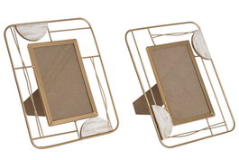 DKD Home Decor Set de Marcos de Fotos 10x15 en Metal y MDF, Dorado, Surtido de 2