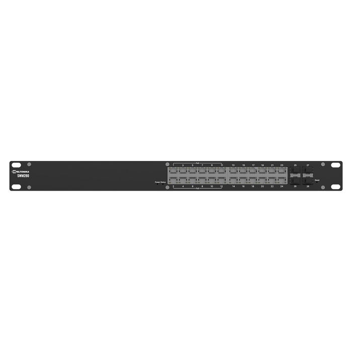 Teltonika SWM280 Switch Gestionado L2+ 24 Puertos Gigabit con PoE, 12 Puertos PoE+ (30W), 4 Puertos SFP, Rack 19", 56 Gbps